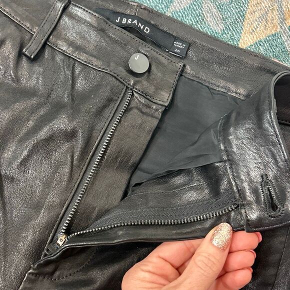 J Brand Jeans Womens 26 Black Dyed Stretch Lamb Leather Skinny High Rise Pants - Picture 7 of 16